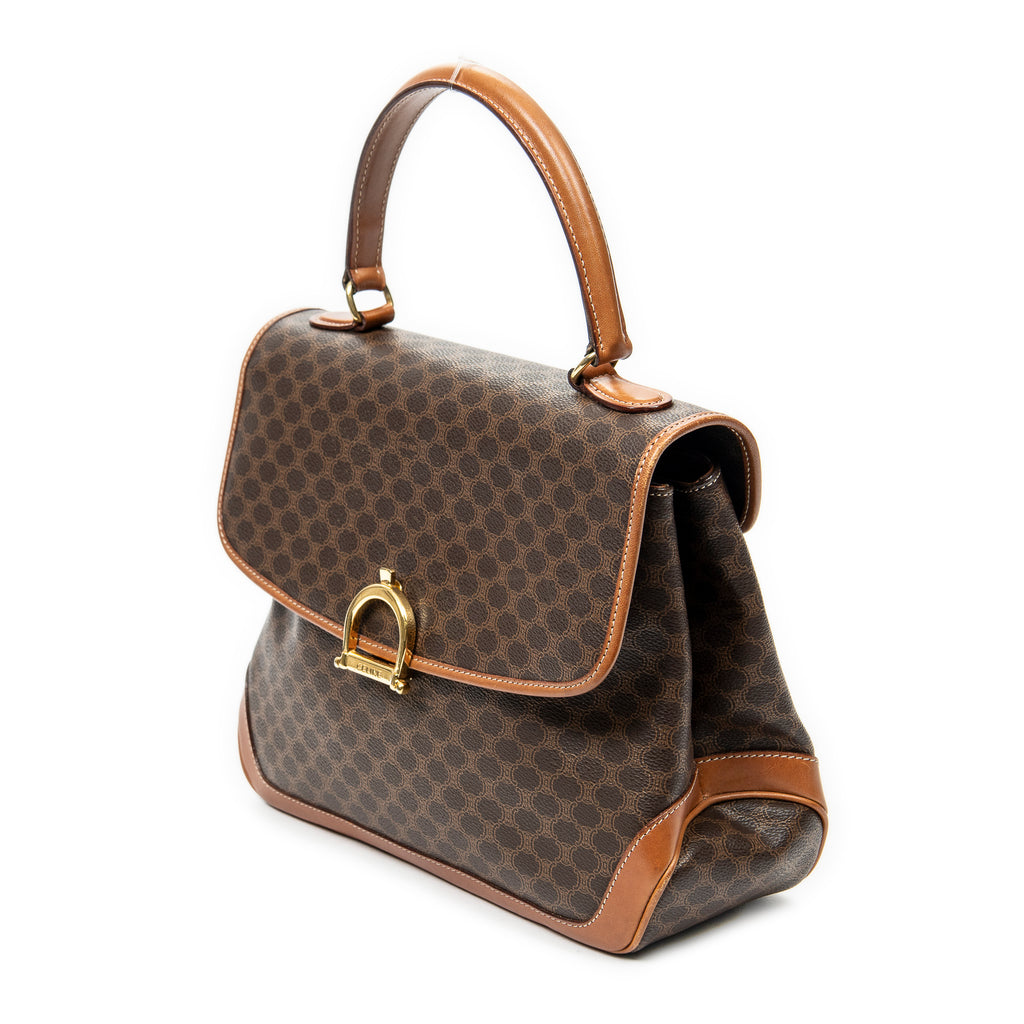 Shoulder Bag Vintage Top Handle Flap Brown Macadam Coated Canvas
