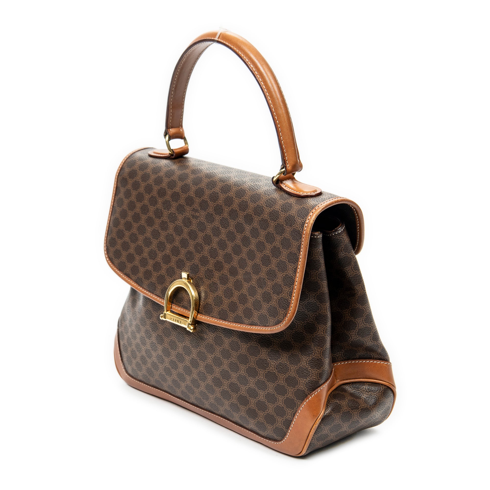 Shoulder Bag Vintage Top Handle Flap Brown Macadam Coated Canvas