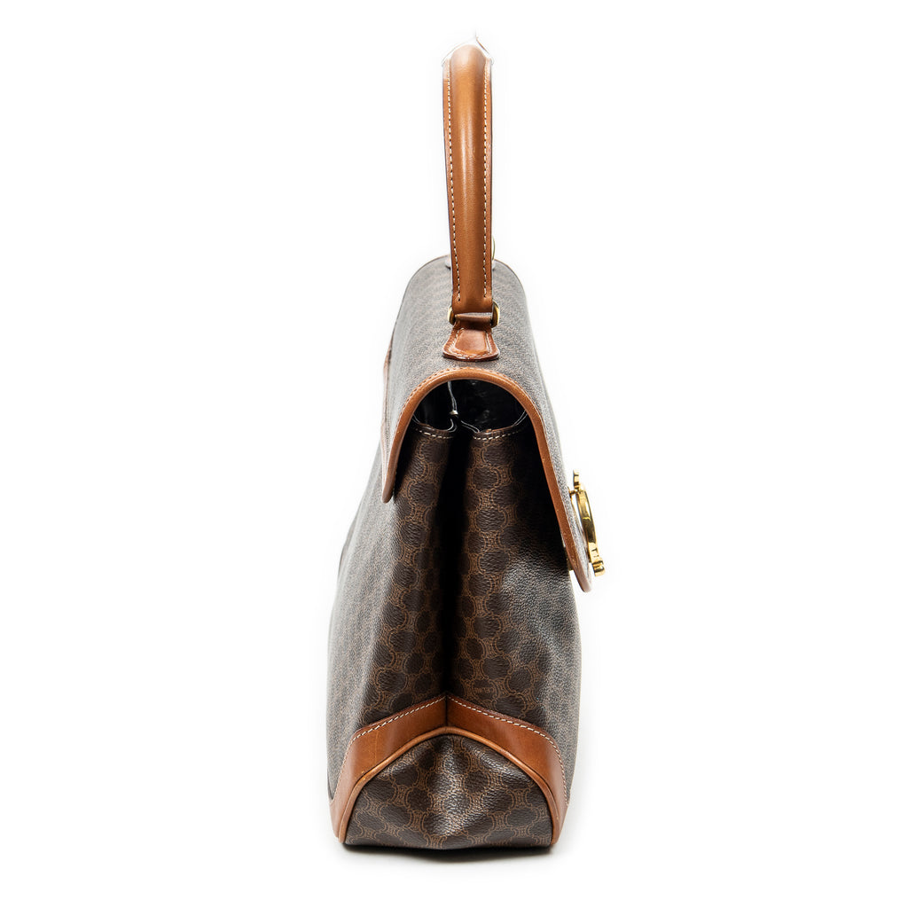 Shoulder Bag Vintage Top Handle Flap Brown Macadam Coated Canvas