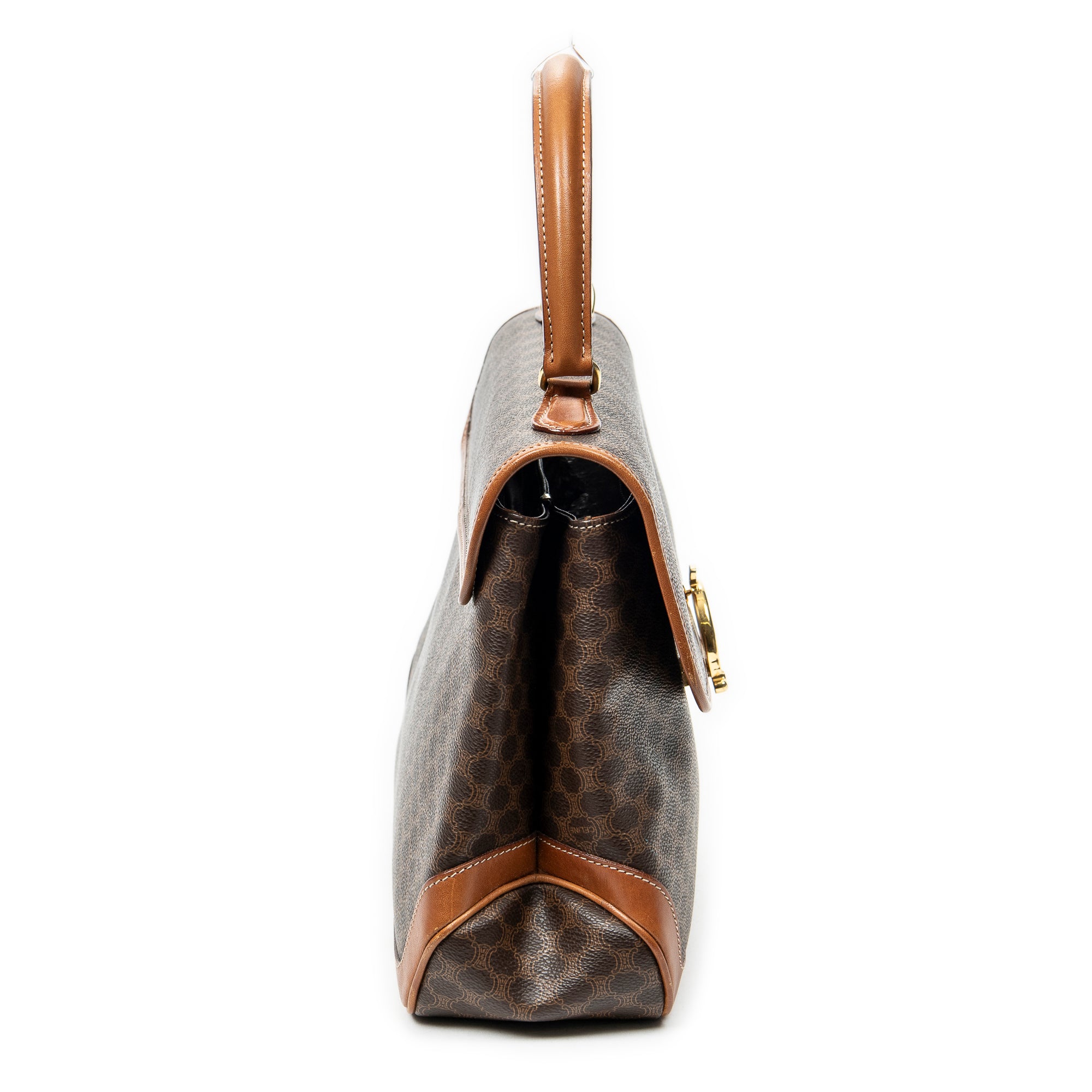 Shoulder Bag Vintage Top Handle Flap Brown Macadam Coated Canvas