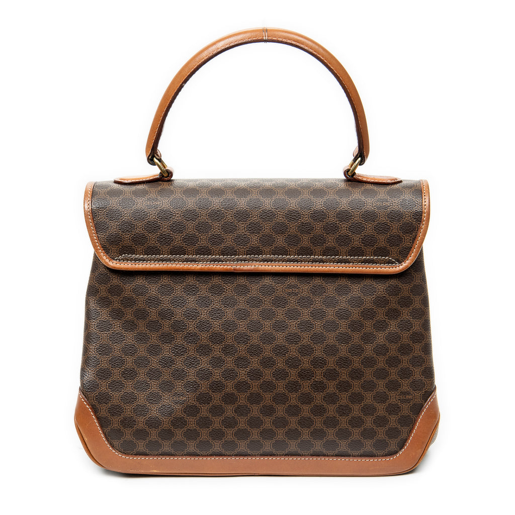 Shoulder Bag Vintage Top Handle Flap Brown Macadam Coated Canvas