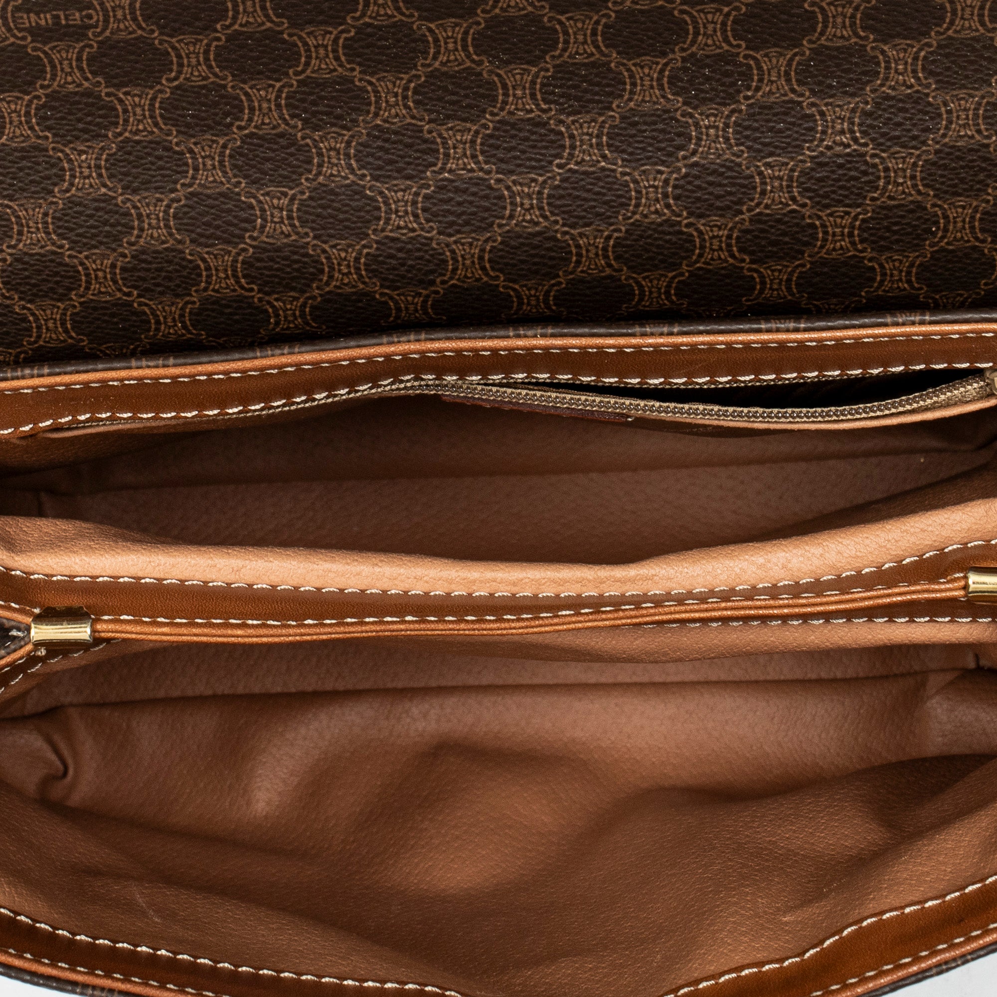 Shoulder Bag Vintage Top Handle Flap Brown Macadam Coated Canvas