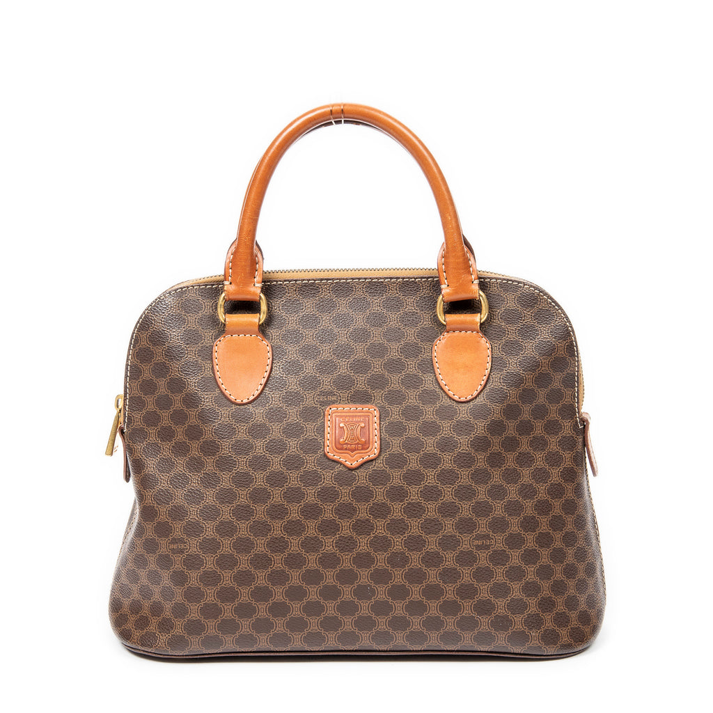 Bolso de mano Vintage con asa superior abovedada, lona revestida Macadam marrón