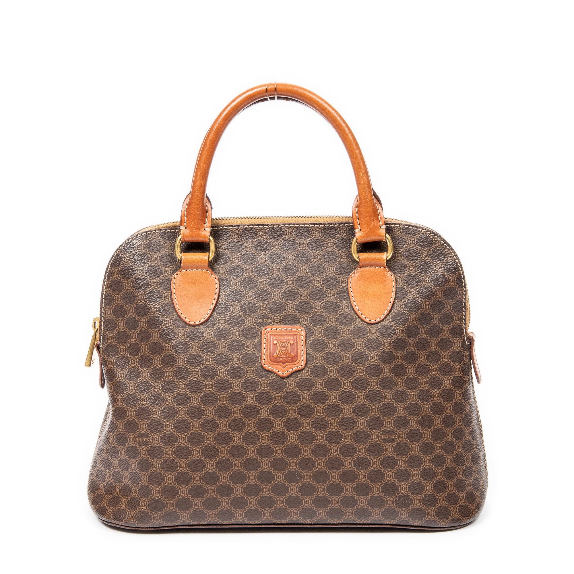 Bolso de mano Vintage con asa superior abovedada, lona revestida Macadam marrón