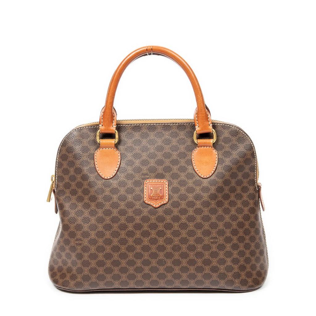 Handbag Vintage Dome Top Handle Brown Macadam Coated Canvas