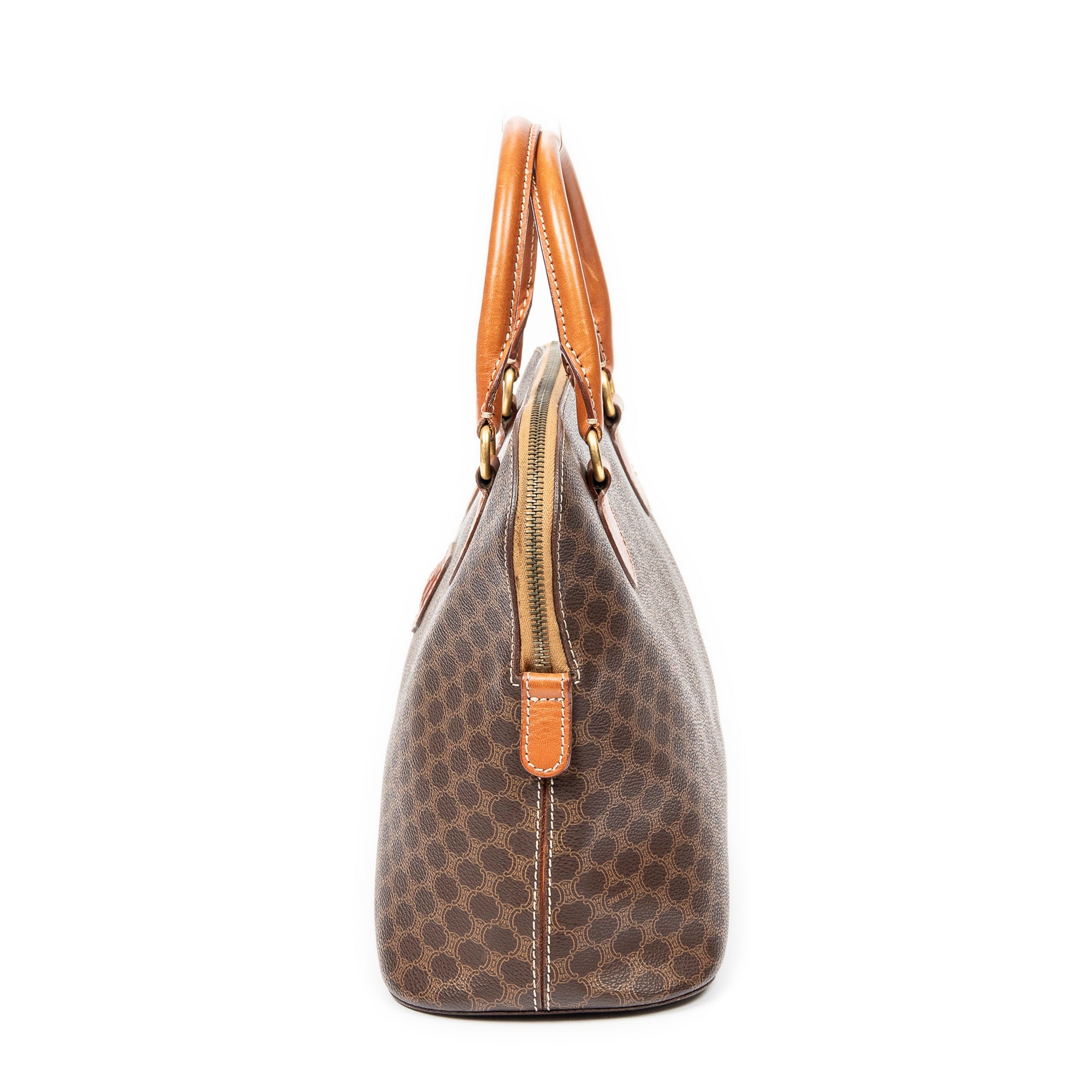 Bolso de mano Vintage con asa superior abovedada, lona revestida Macadam marrón