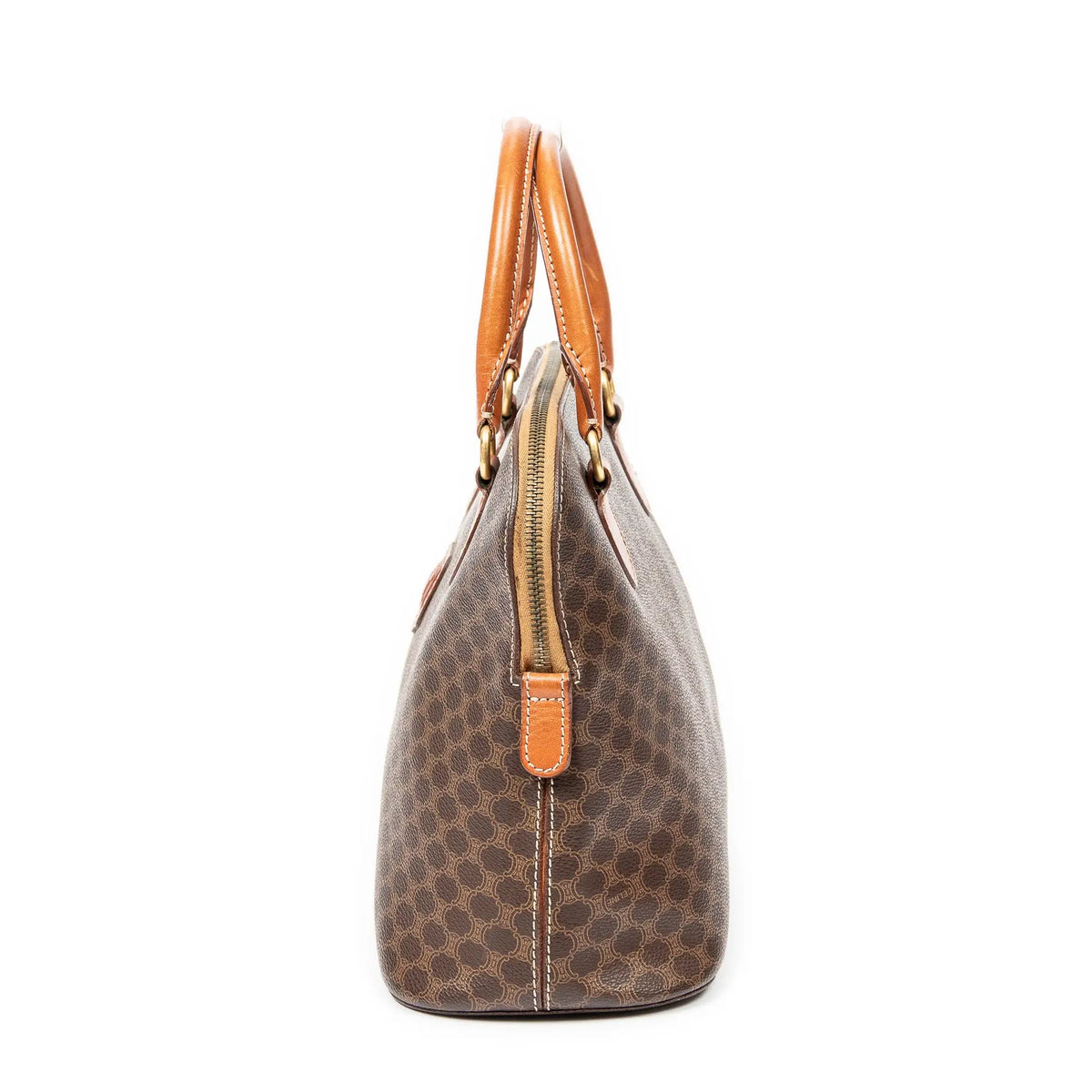Handbag Vintage Dome Top Handle Brown Macadam Coated Canvas