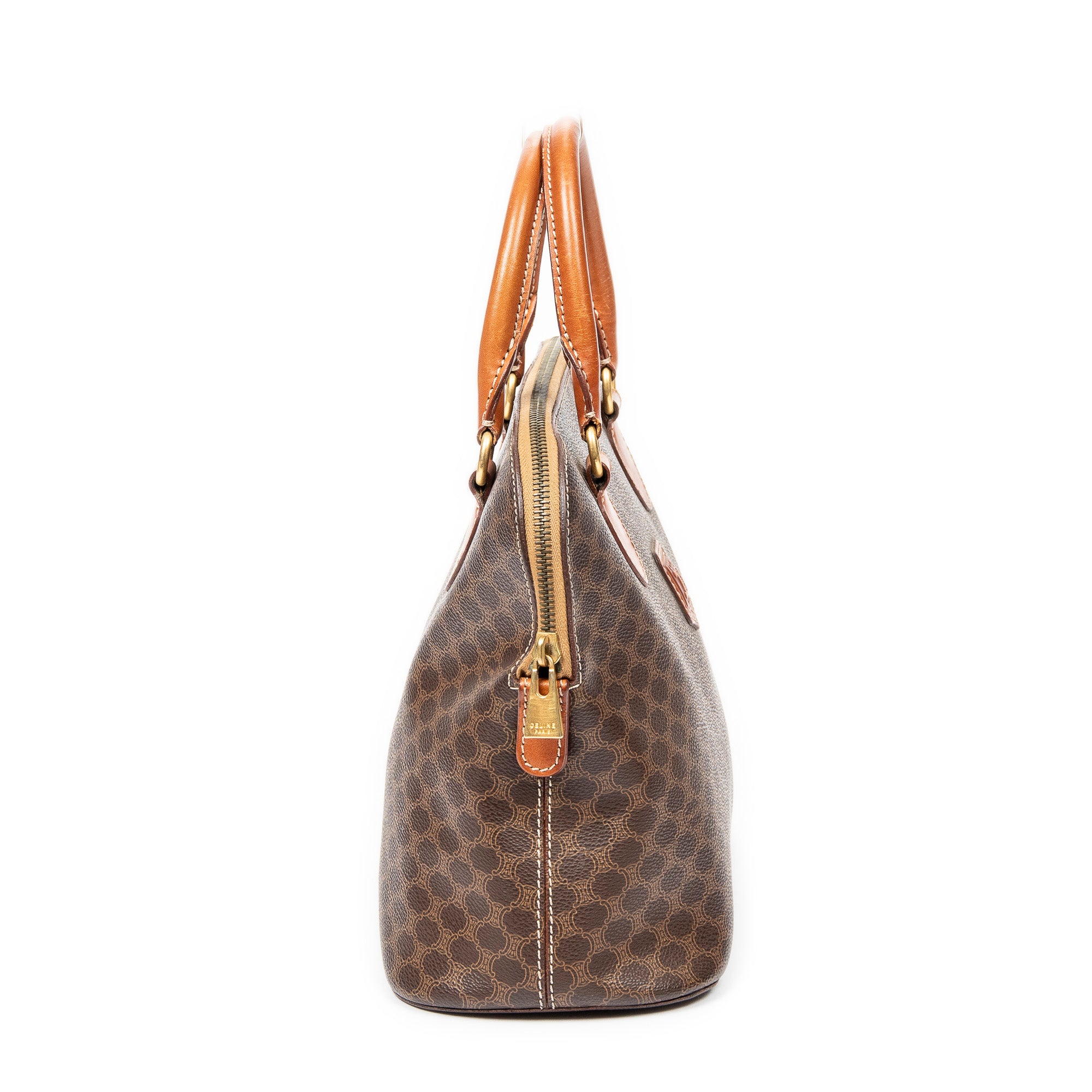 Bolso de mano Vintage con asa superior abovedada, lona revestida Macadam marrón