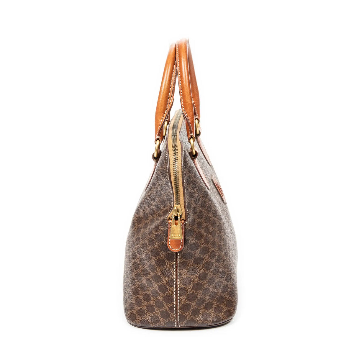 Handbag Vintage Dome Top Handle Brown Macadam Coated Canvas