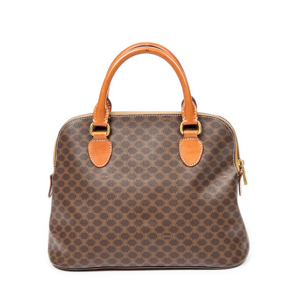 Bolso de mano Vintage con asa superior abovedada, lona revestida Macadam marrón