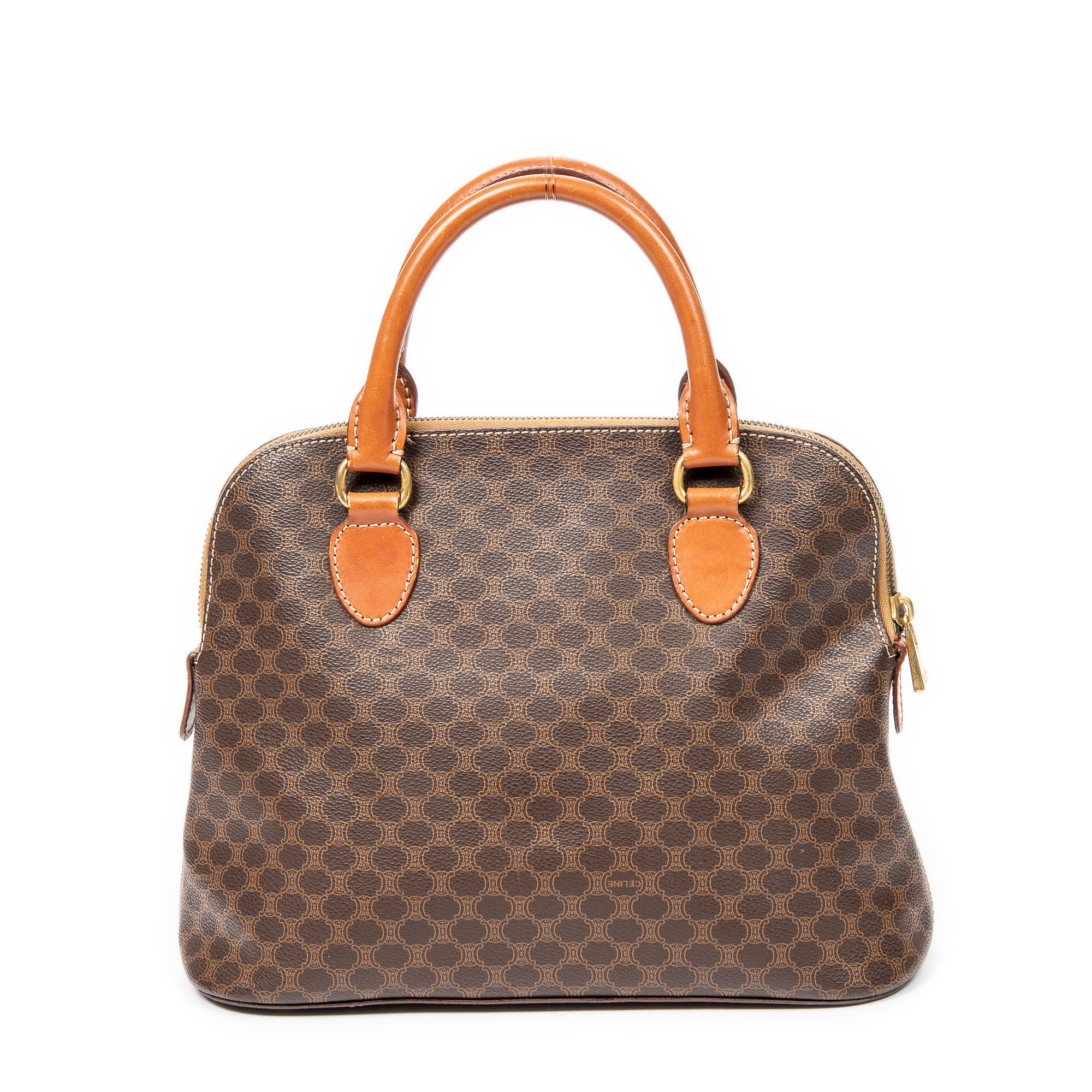 Bolso de mano Vintage con asa superior abovedada, lona revestida Macadam marrón
