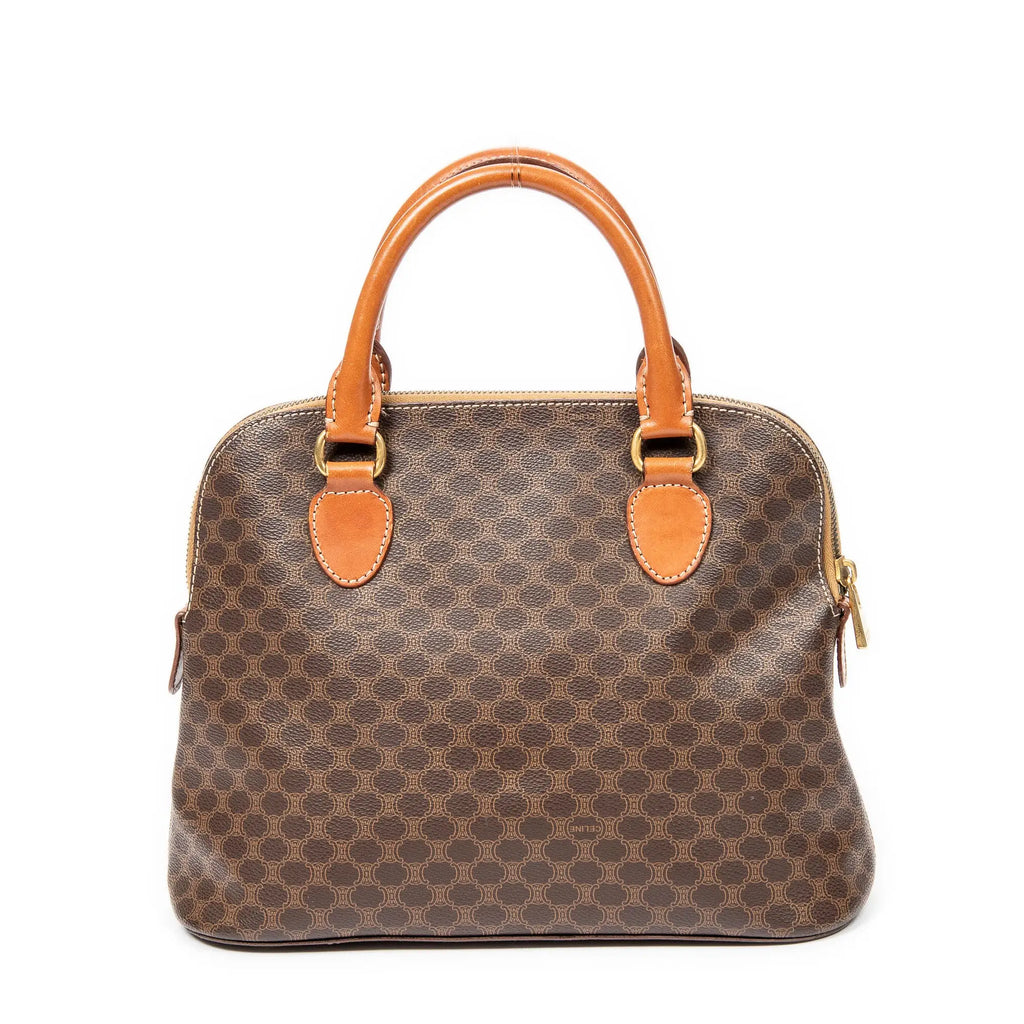 Handbag Vintage Dome Top Handle Brown Macadam Coated Canvas