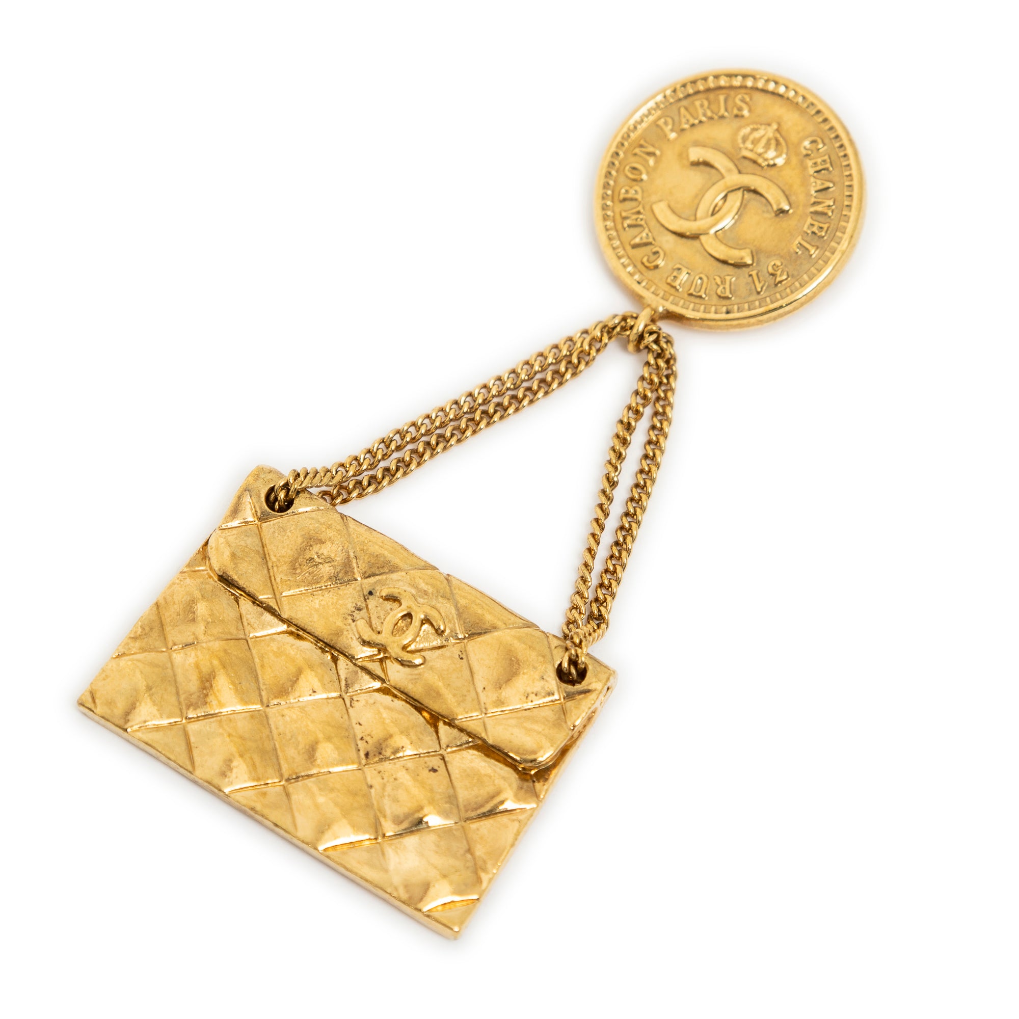 Brooch CC Quilted Flap Brooch Gold Gold Plated