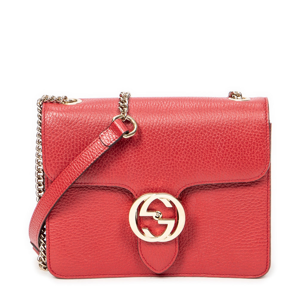 Shoulder Bag Small Interlocking GG Chain Crossbody Red Grained Calfskin Leather