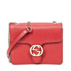 Shoulder Bag Small Interlocking GG Chain Crossbody Red Grained Calfskin Leather