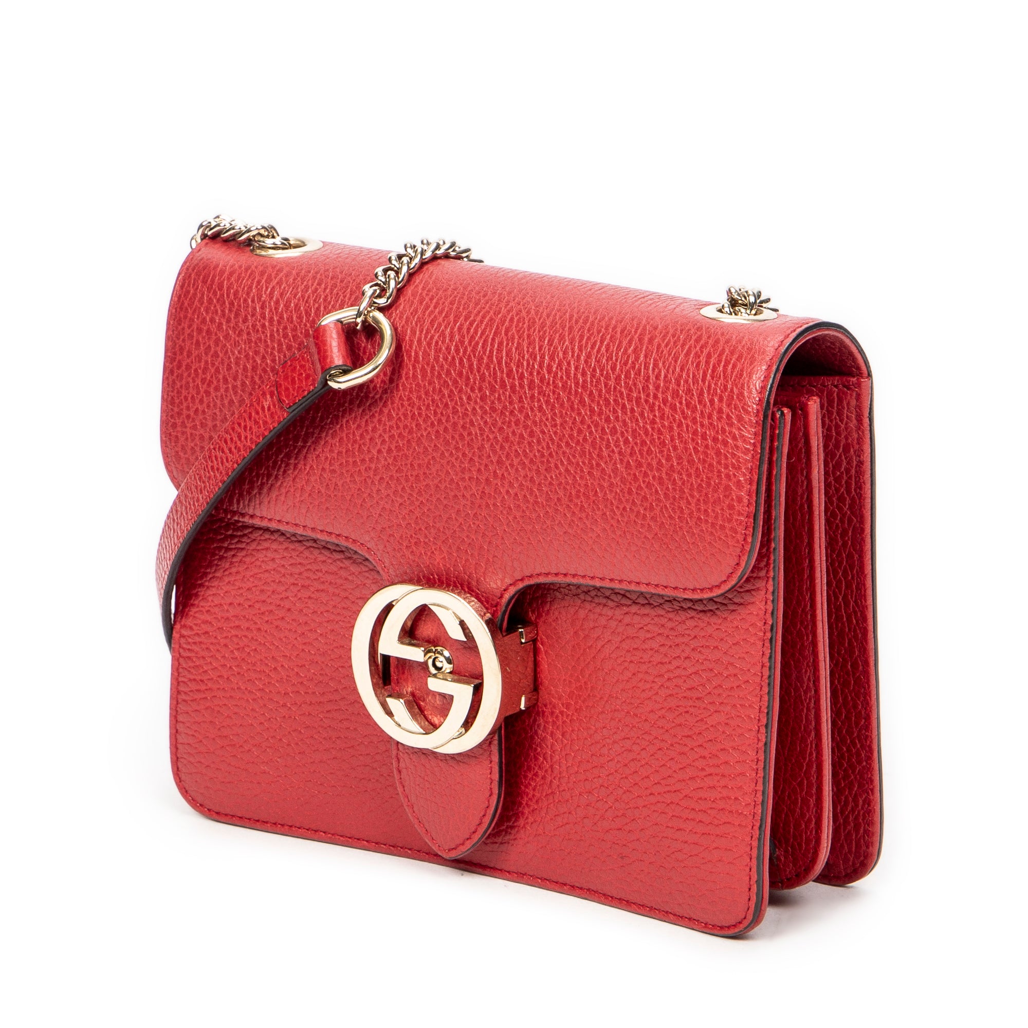 Shoulder Bag Small Interlocking GG Chain Crossbody Red Grained Calfskin Leather
