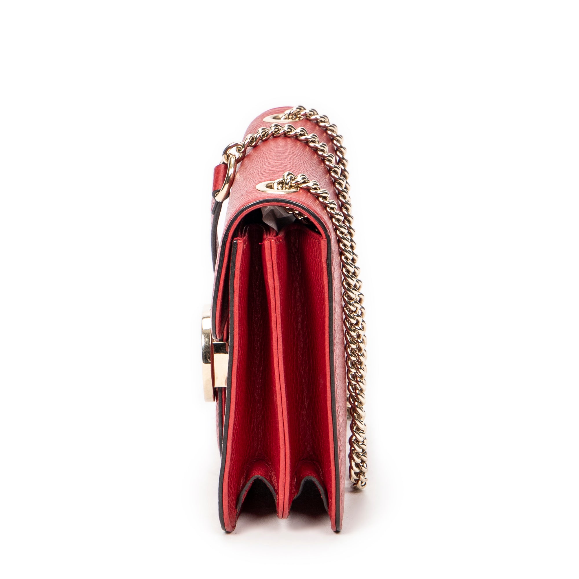 Shoulder Bag Small Interlocking GG Chain Crossbody Red Grained Calfskin Leather
