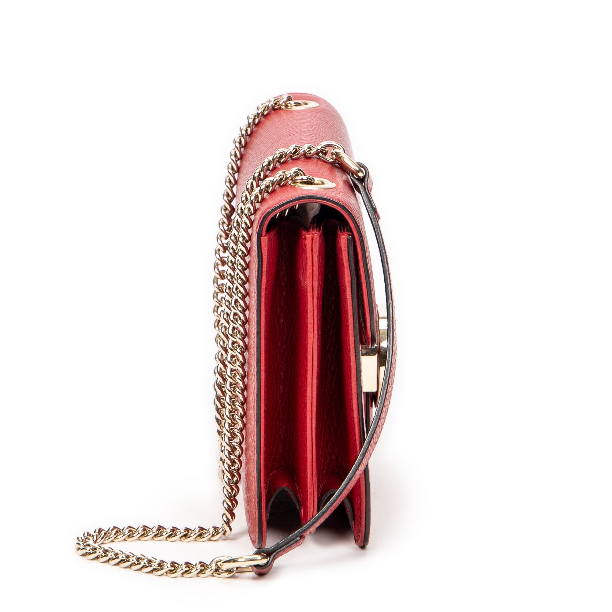 Shoulder Bag Small Interlocking GG Chain Crossbody Red Grained Calfskin Leather