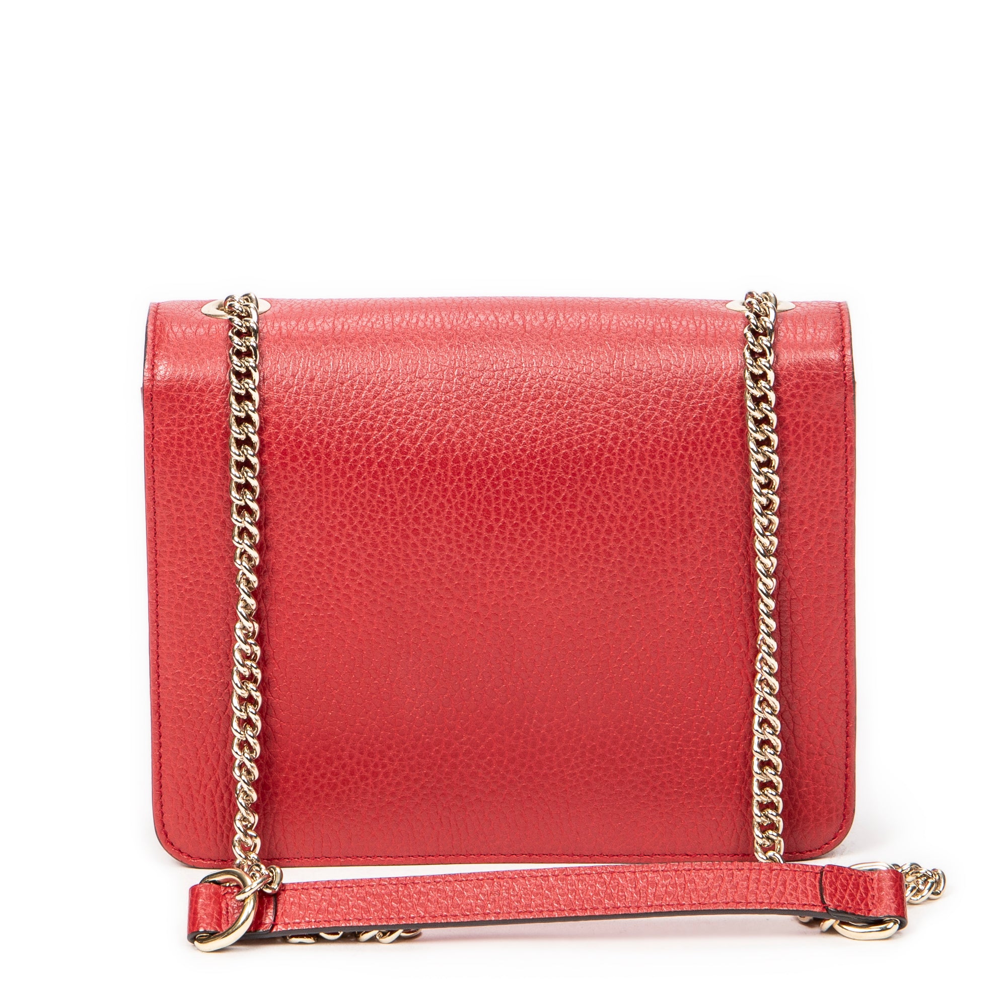 Shoulder Bag Small Interlocking GG Chain Crossbody Red Grained Calfskin Leather