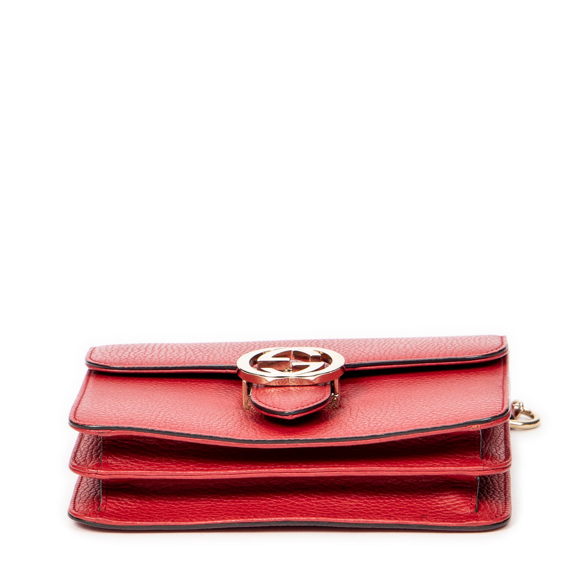 Shoulder Bag Small Interlocking GG Chain Crossbody Red Grained Calfskin Leather
