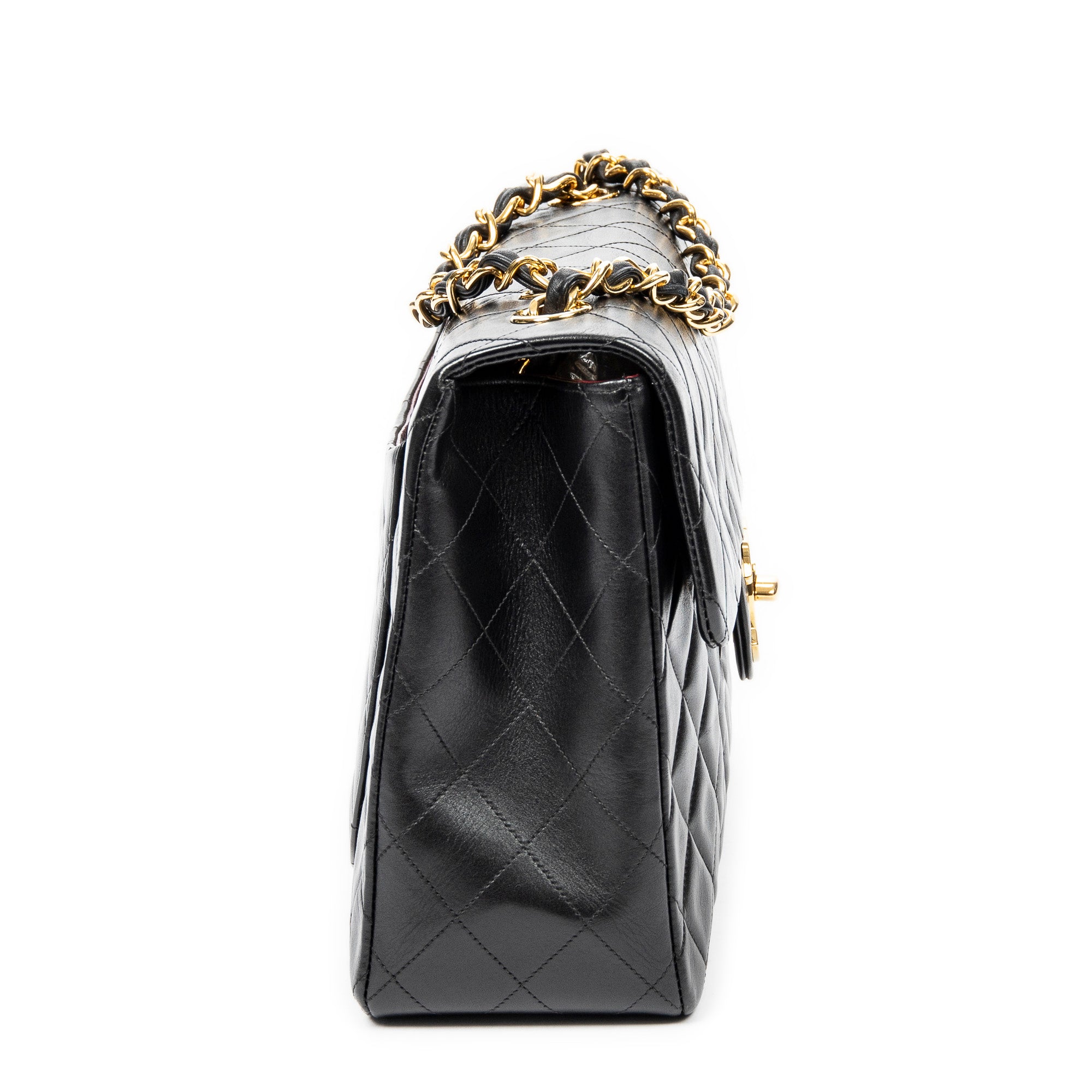 Bolso de Hombro Maxi Jumbo XL con Solapa de Piel de Cordero Acolchada Negra