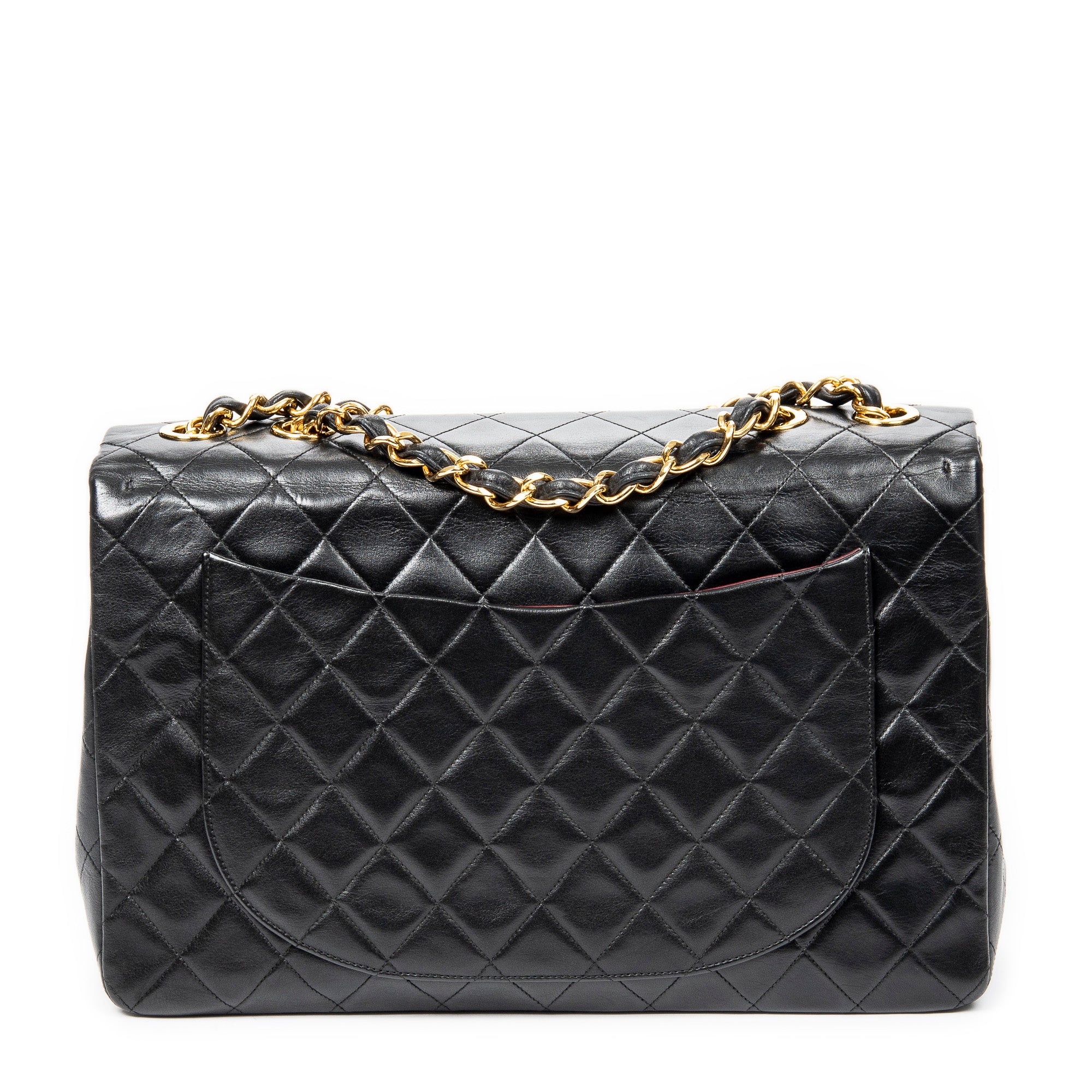 Bolso de Hombro Maxi Jumbo XL con Solapa de Piel de Cordero Acolchada Negra