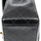 Bolso de Hombro Maxi Jumbo XL con Solapa de Piel de Cordero Acolchada Negra