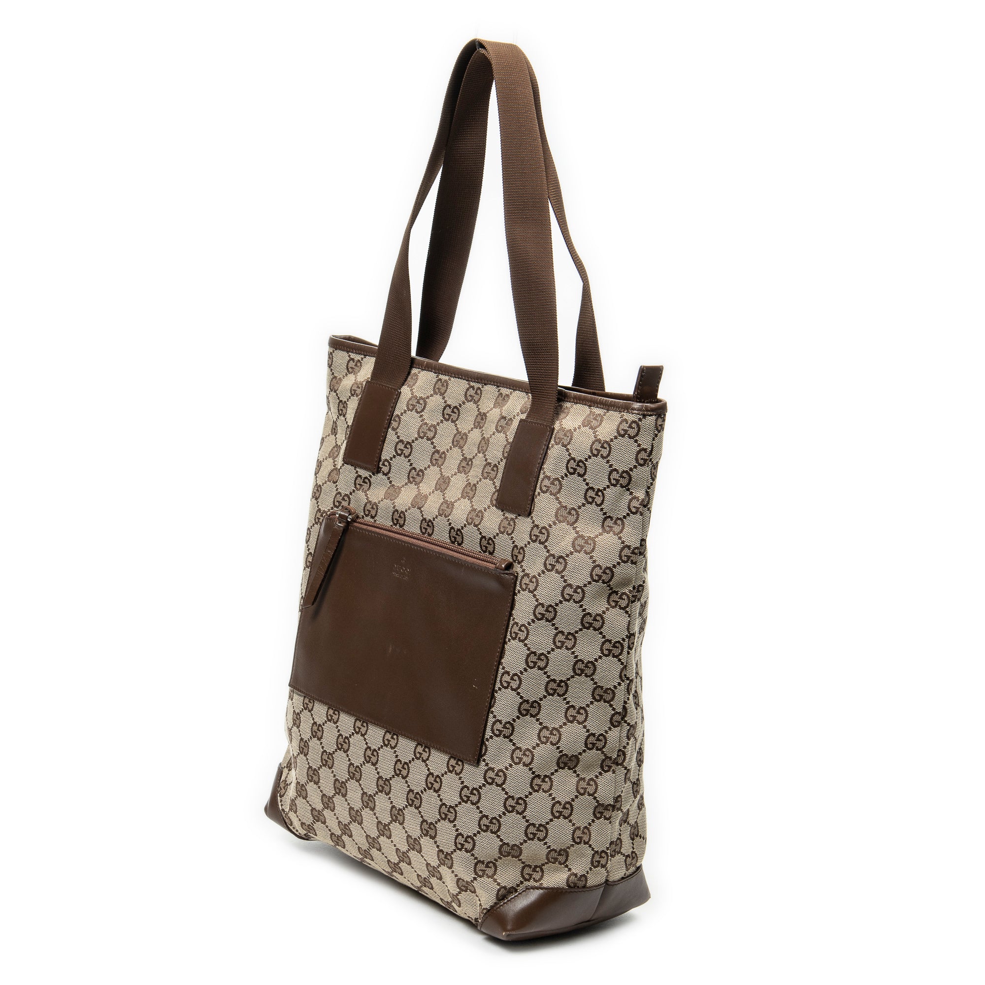 Shoulder Bag Vertical Zip Tote Beige Monogrammed Canvas