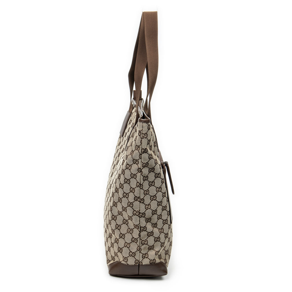 Shoulder Bag Vertical Zip Tote Beige Monogrammed Canvas