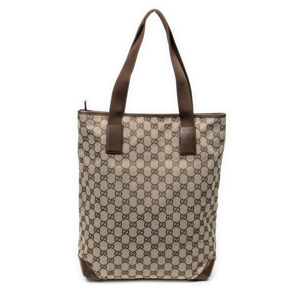 Shoulder Bag Vertical Zip Tote Beige Monogrammed Canvas