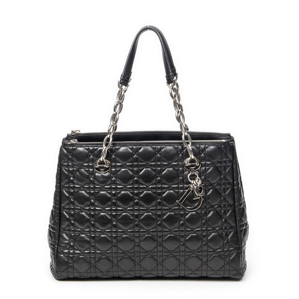 Shoulder Bag Soft Shopping Tote Black Cannage Lambskin Leather