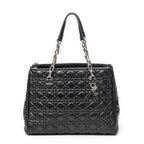 Shoulder Bag Soft Shopping Tote Black Cannage Lambskin Leather