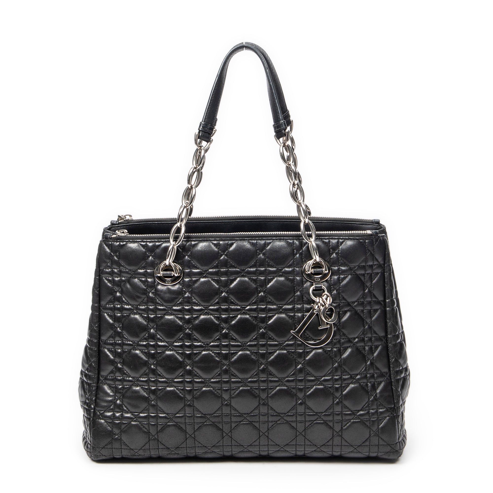 Shoulder Bag Soft Shopping Tote Black Cannage Lambskin Leather
