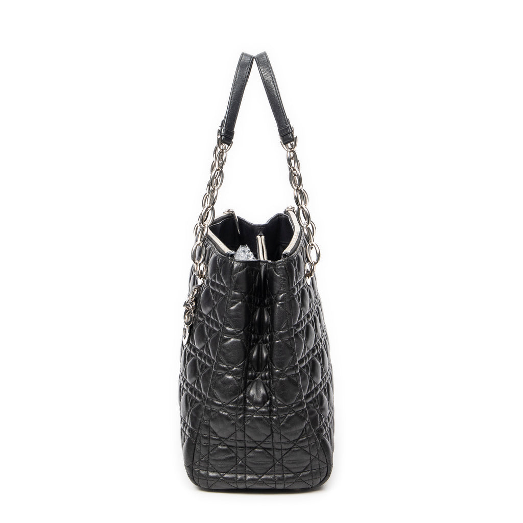Shoulder Bag Soft Shopping Tote Black Cannage Lambskin Leather