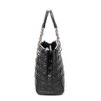 Shoulder Bag Soft Shopping Tote Black Cannage Lambskin Leather