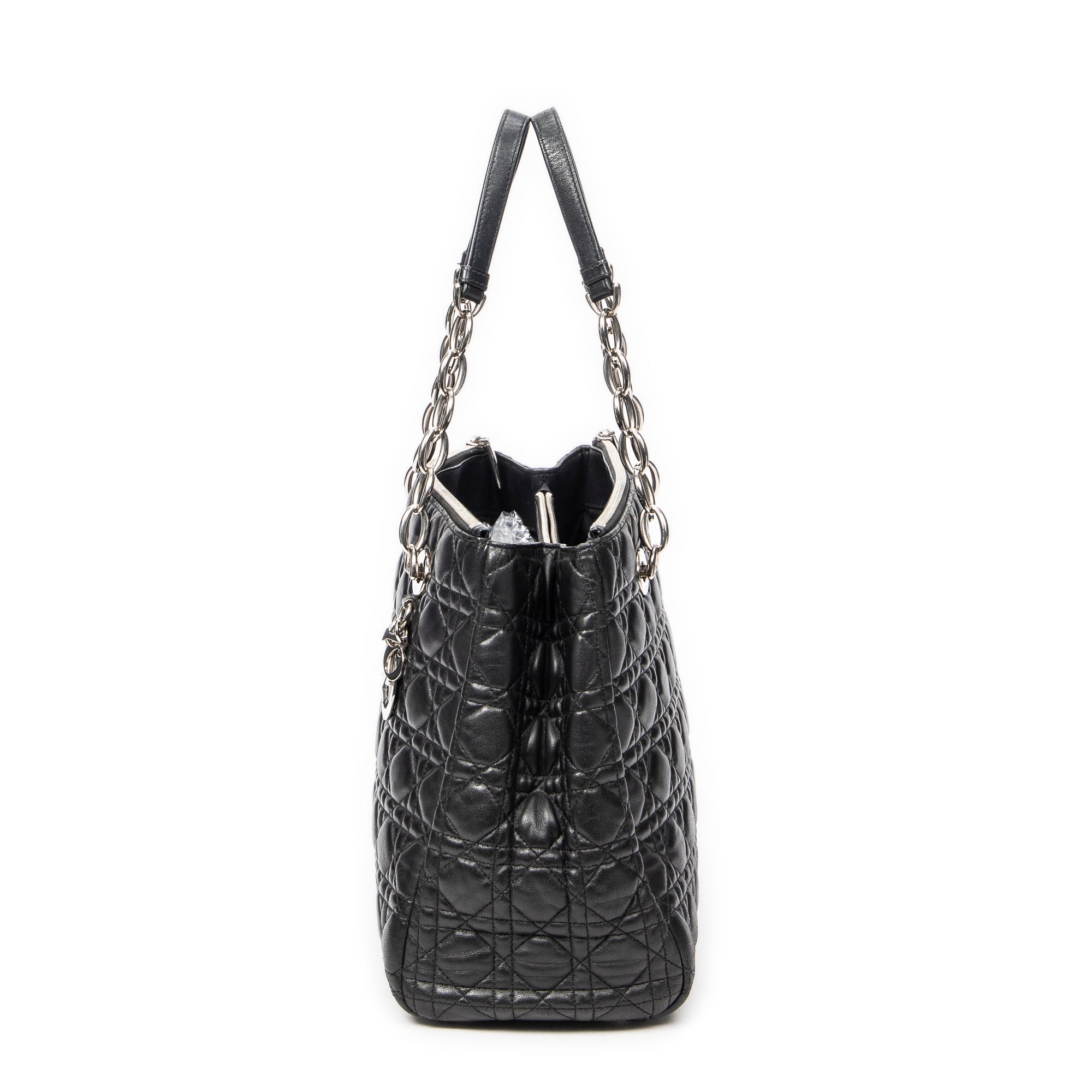 Shoulder Bag Soft Shopping Tote Black Cannage Lambskin Leather