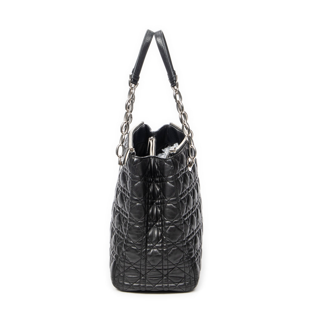 Shoulder Bag Soft Shopping Tote Black Cannage Lambskin Leather