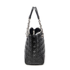 Shoulder Bag Soft Shopping Tote Black Cannage Lambskin Leather