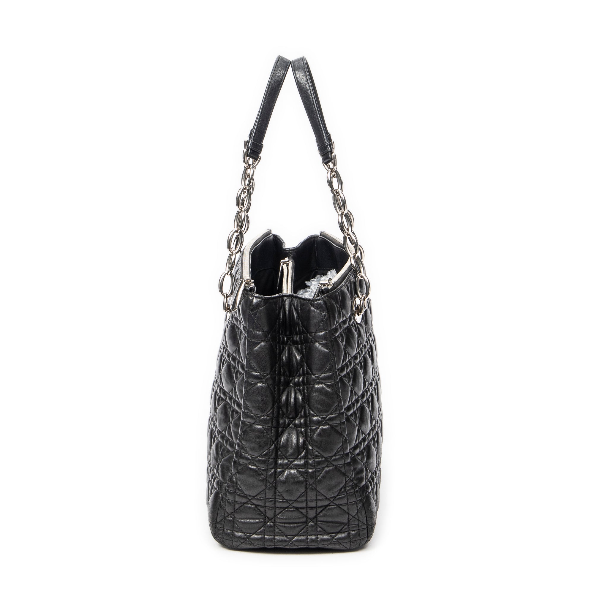 Shoulder Bag Soft Shopping Tote Black Cannage Lambskin Leather