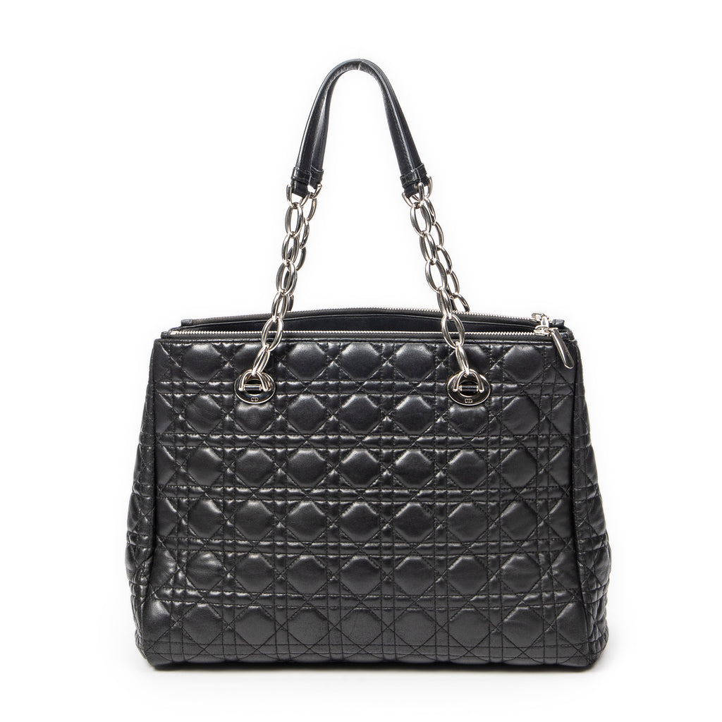 Shoulder Bag Soft Shopping Tote Black Cannage Lambskin Leather