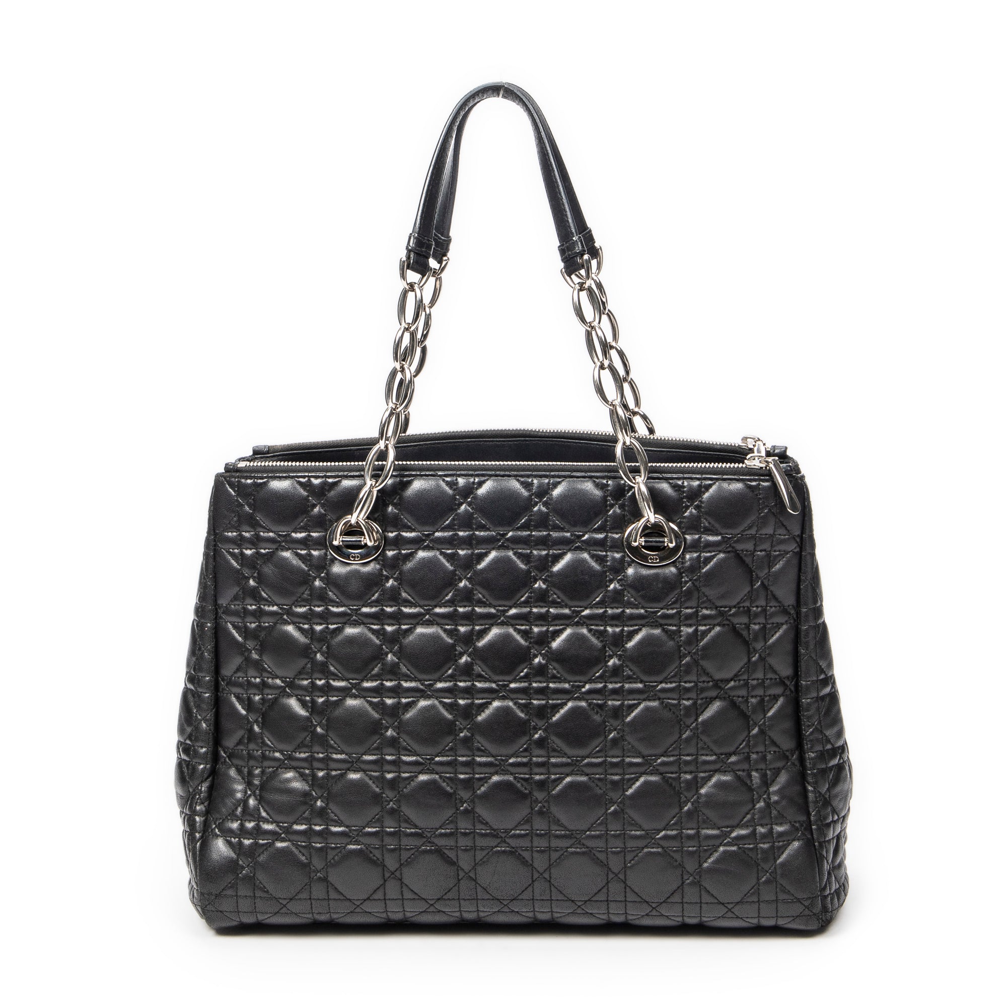 Shoulder Bag Soft Shopping Tote Black Cannage Lambskin Leather