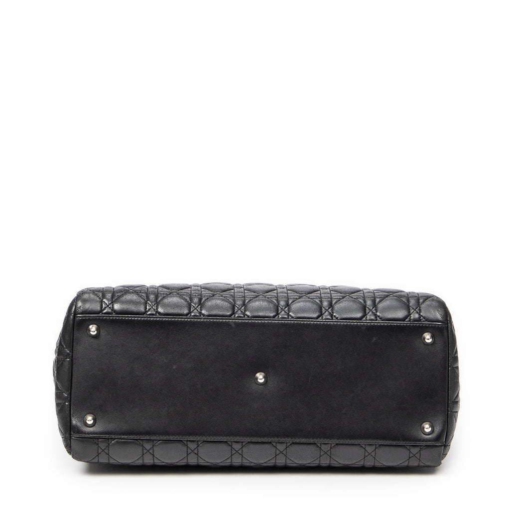 Shoulder Bag Soft Shopping Tote Black Cannage Lambskin Leather