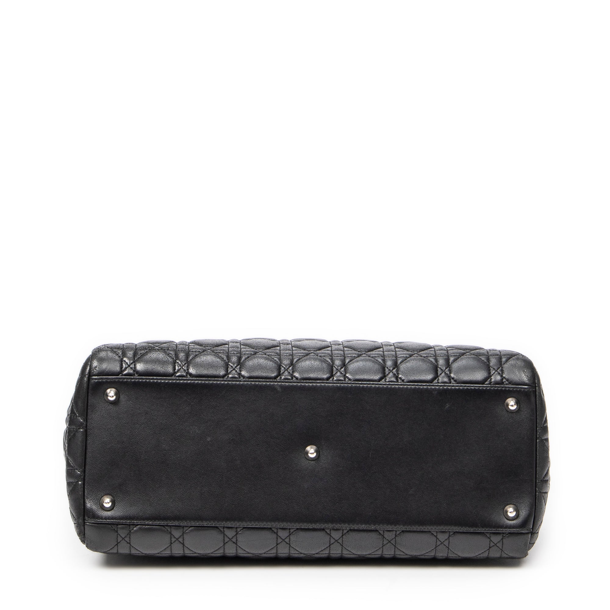 Shoulder Bag Soft Shopping Tote Black Cannage Lambskin Leather