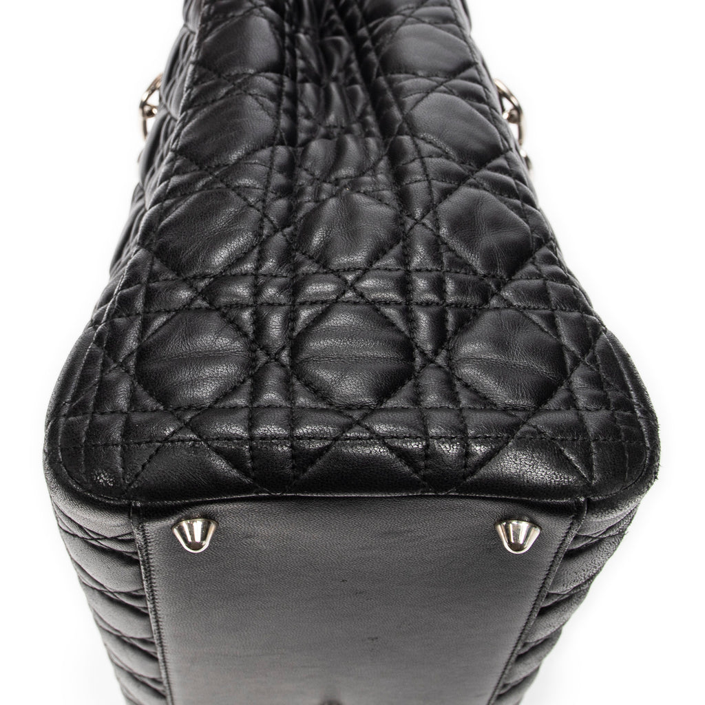 Shoulder Bag Soft Shopping Tote Black Cannage Lambskin Leather