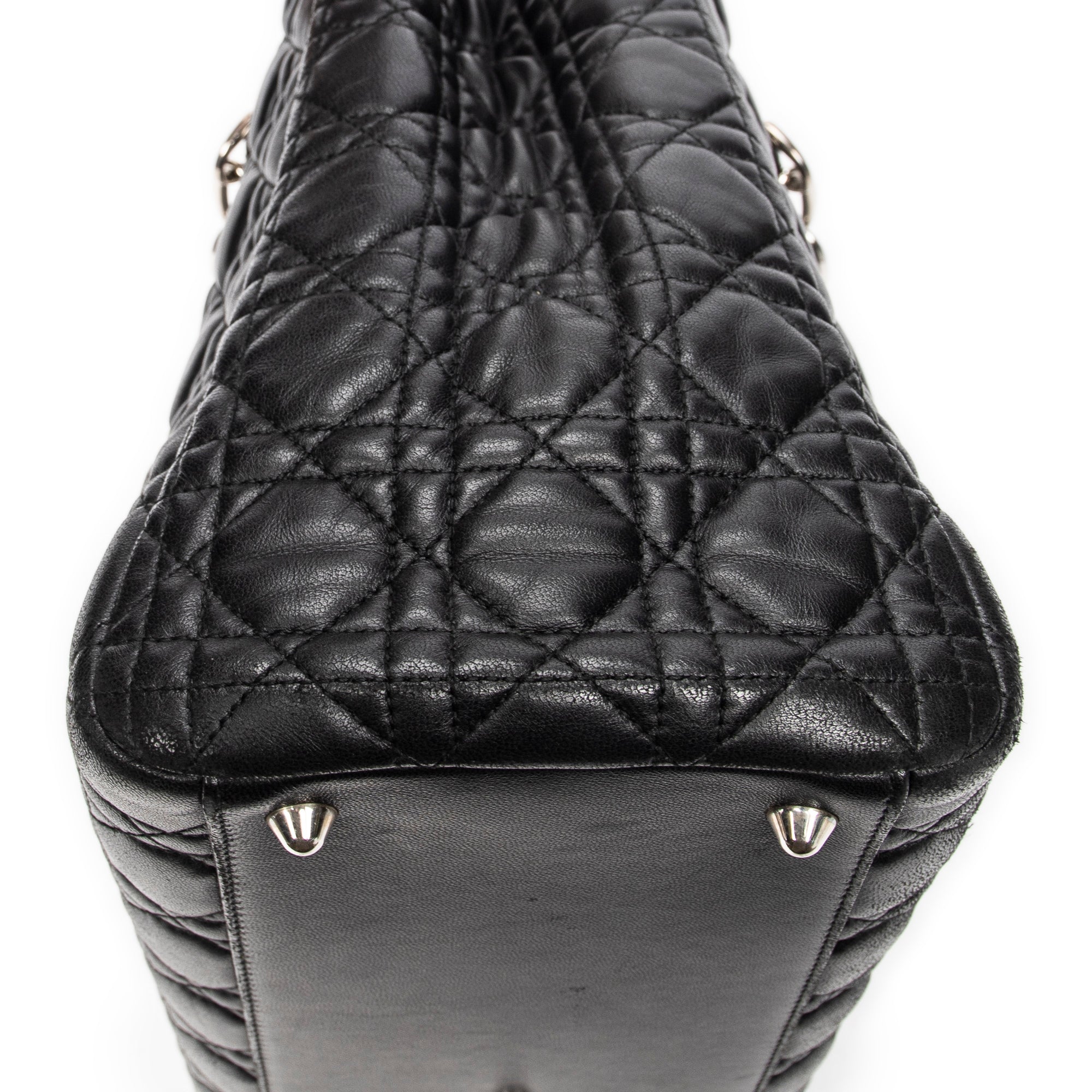 Shoulder Bag Soft Shopping Tote Black Cannage Lambskin Leather