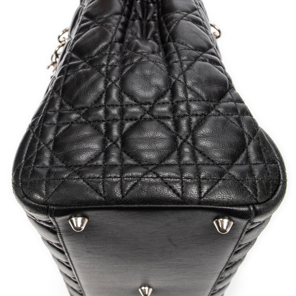 Shoulder Bag Soft Shopping Tote Black Cannage Lambskin Leather