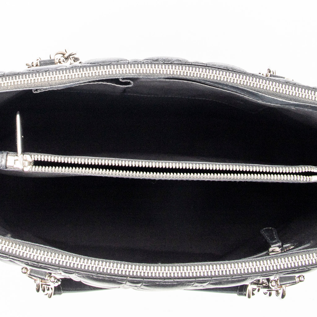 Shoulder Bag Soft Shopping Tote Black Cannage Lambskin Leather