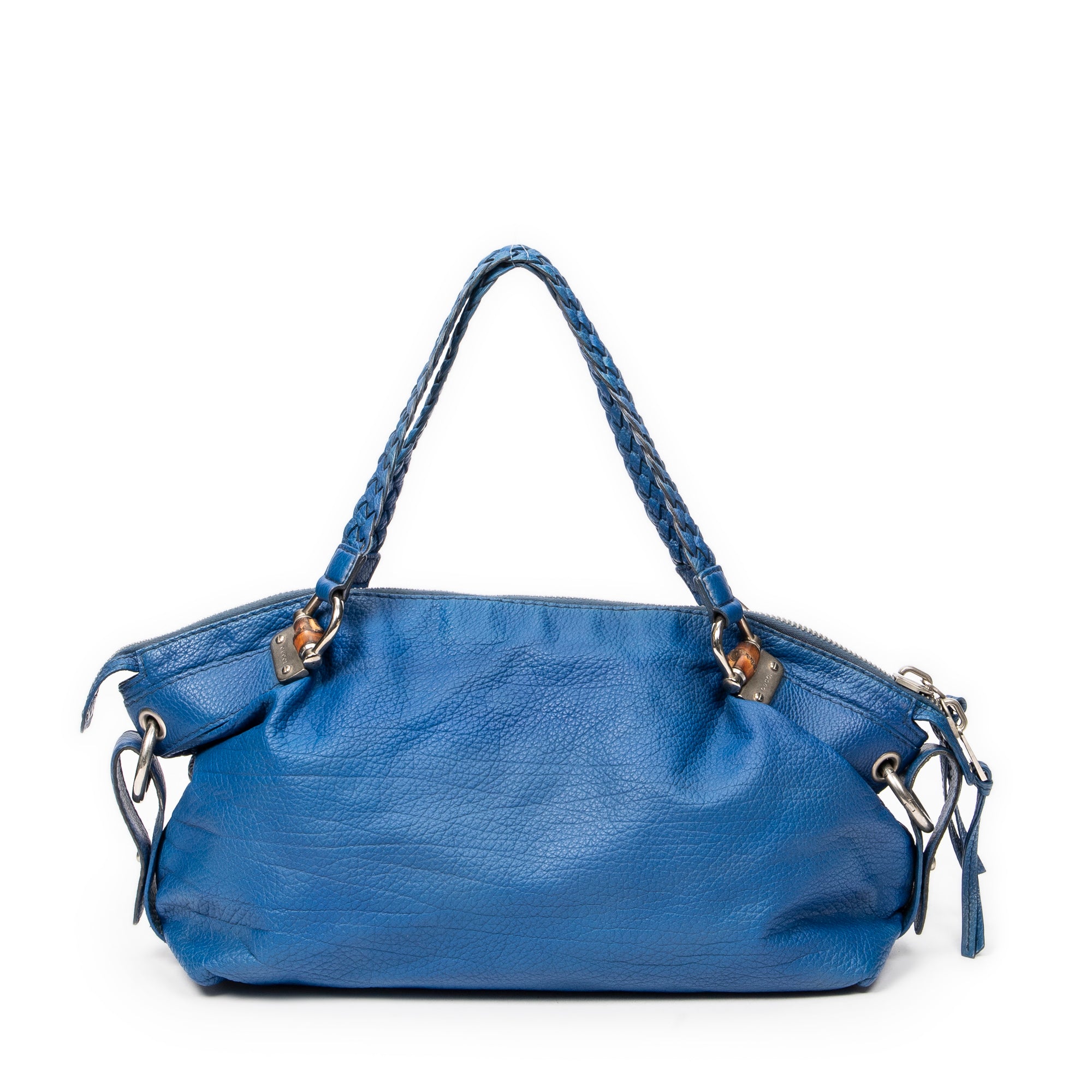 Shoulder Bag Large Bamboo Bar Boston Royal Blue Pebbled Calfskin Leather