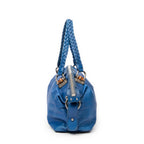 Shoulder Bag Large Bamboo Bar Boston Royal Blue Pebbled Calfskin Leather