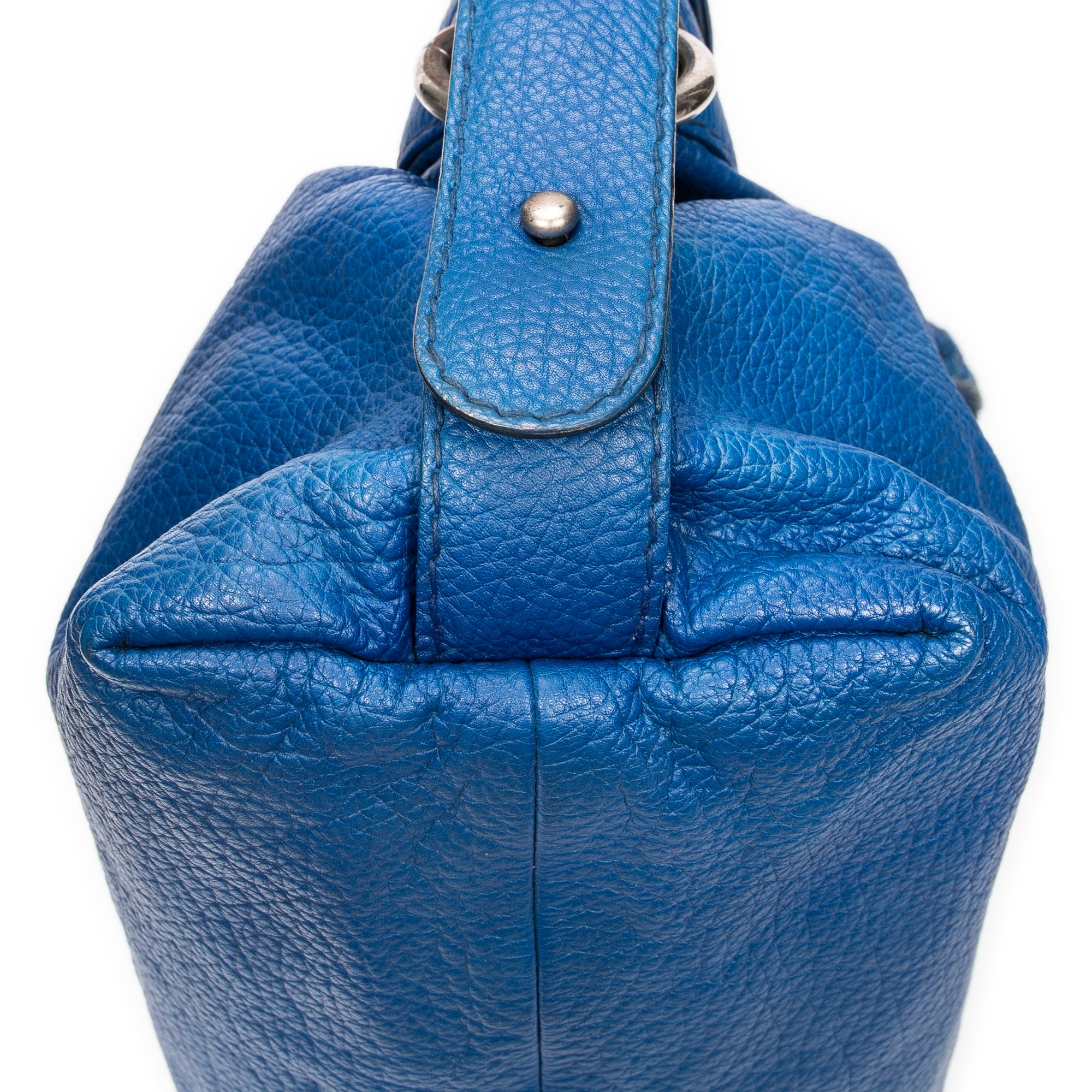 Shoulder Bag Large Bamboo Bar Boston Royal Blue Pebbled Calfskin Leather